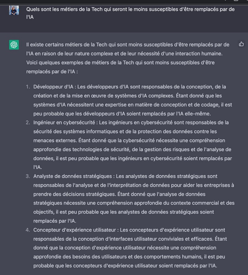 Capture de la réponse de ChatGPT